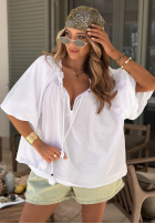 Bluse z bufkami i wiązaniem przy dekolcie Bellanova Weiß