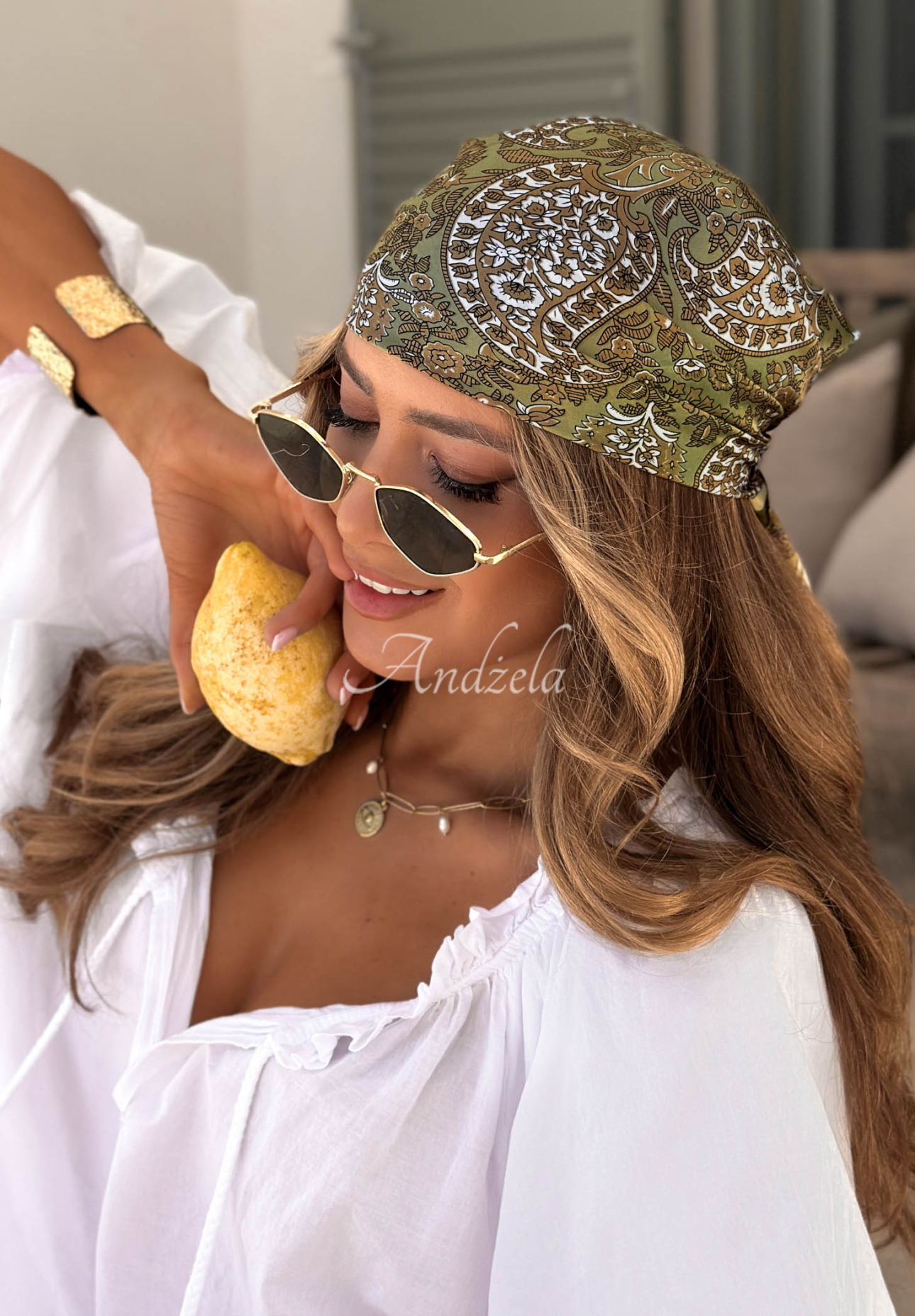 Gemustertes Tuch Print Story Khaki