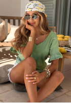 Bawełniany T-Shirt z falbankami Ask For More Puderrosa