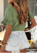 Bawełniany T-Shirt z falbankami Ask For More Puderrosa