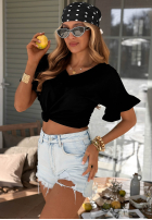 Bawełniany T-Shirt z falbankami Ask For More Puderrosa