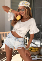 Bawełniany T-Shirt z falbankami Ask For More Puderrosa