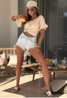 Bawełniany T-Shirt z falbankami Ask For More Puderrosa