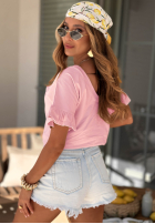 Bawełniany T-Shirt z falbankami Ask For More Puderrosa