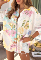 Asymetryczna Hemd Mit Muster Capri Lemonade biało-Himmelblau