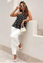 Satynowy top wiązany na szyi w Punkte Delphie Schwarz