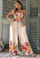 Długi Jumpsuit bez ramiączek w kwiaty Florette hellbeige