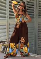 Długi Jumpsuit bez ramiączek w kwiaty Florette hellbeige
