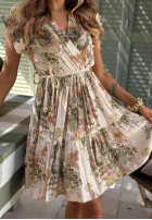 Kwiecista Kleid mini z paskiem Follow The Sun Beige-Grün