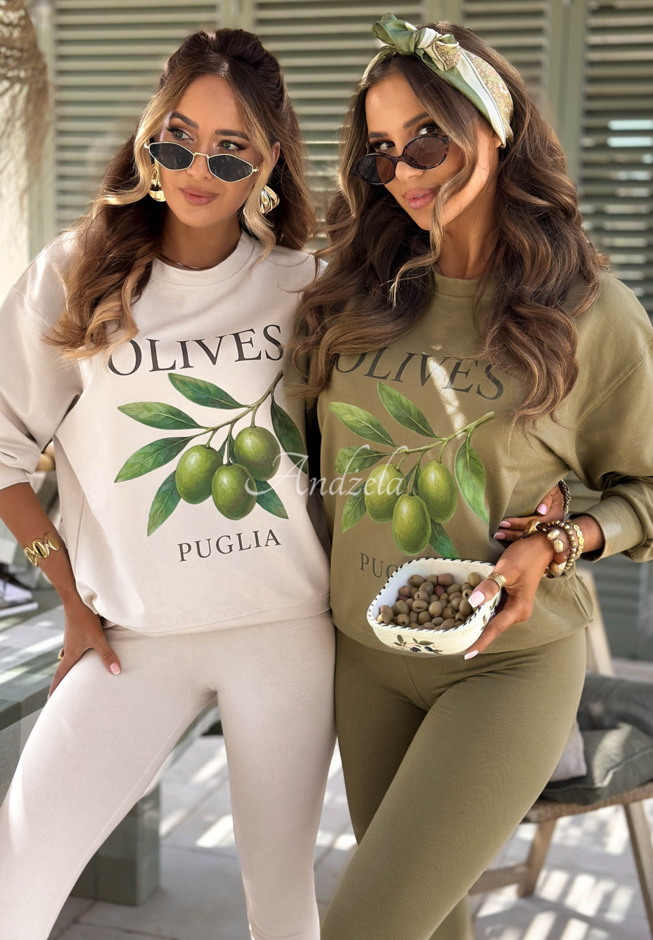 Set aus Baumwoll-Sweatshirt und Leggings Viva Oliva Olivgrün