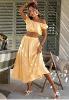 Set krótka Bluse i rozkloszowana Rock w kratkę Flamingo Sunset Rosa