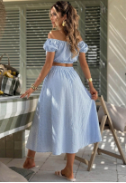 Set krótka Bluse i rozkloszowana Rock w kratkę Flamingo Sunset Rosa