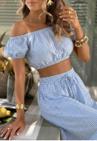 Set krótka Bluse i rozkloszowana Rock w kratkę Flamingo Sunset Rosa