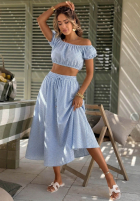 Set krótka Bluse i rozkloszowana Rock w kratkę Flamingo Sunset Rosa