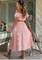 Set krótka Bluse i rozkloszowana Rock w kratkę Flamingo Sunset Rosa