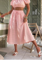 Set krótka Bluse i rozkloszowana Rock w kratkę Flamingo Sunset Rosa