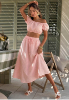 Set krótka Bluse i rozkloszowana Rock w kratkę Flamingo Sunset Rosa