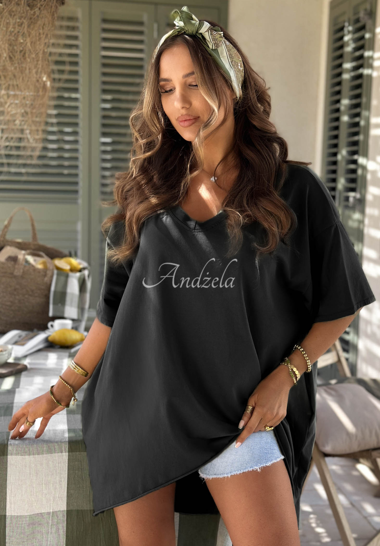 Asymmetrisches Oversize-T-Shirt aus Baumwolle Solaviva Schwarz