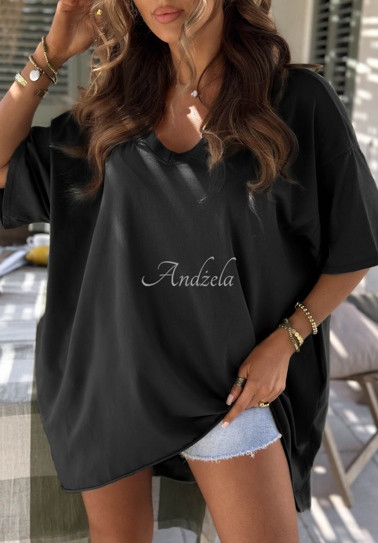Asymmetrisches Oversize-T-Shirt aus Baumwolle Solaviva Schwarz