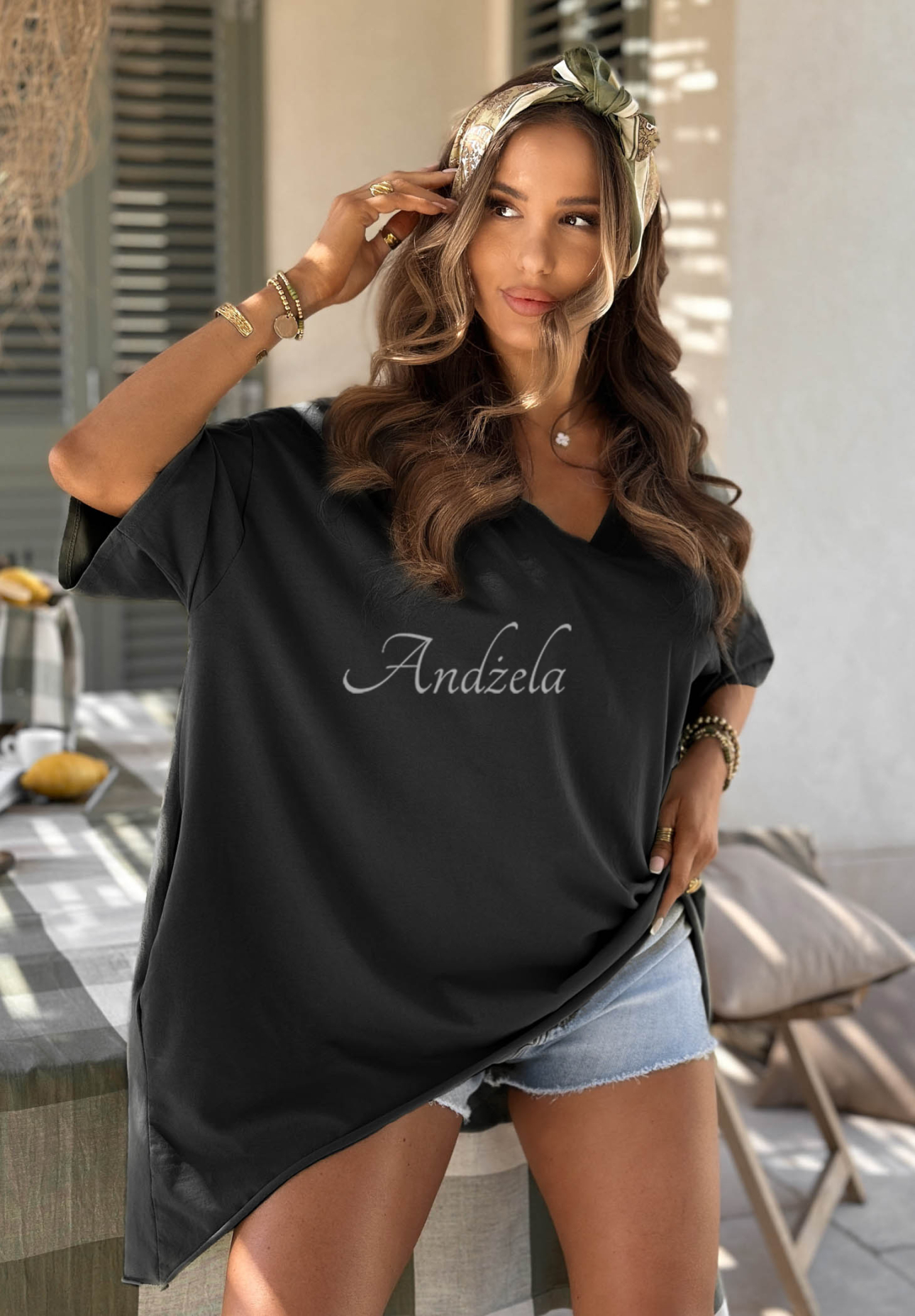 Asymmetrisches Oversize-T-Shirt aus Baumwolle Solaviva Schwarz