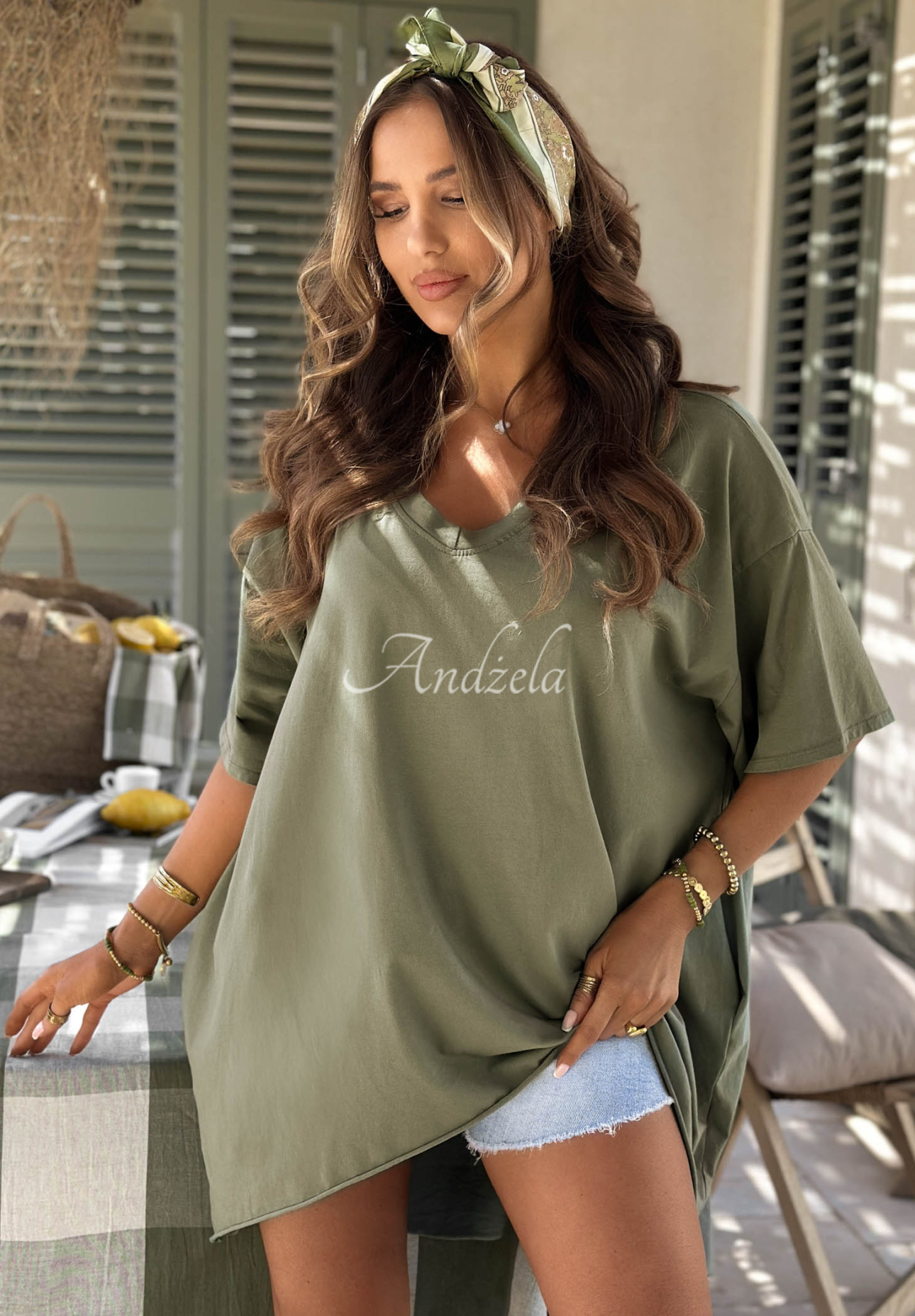 Asymmetrisches Oversize-T-Shirt aus Baumwolle Solaviva Khaki