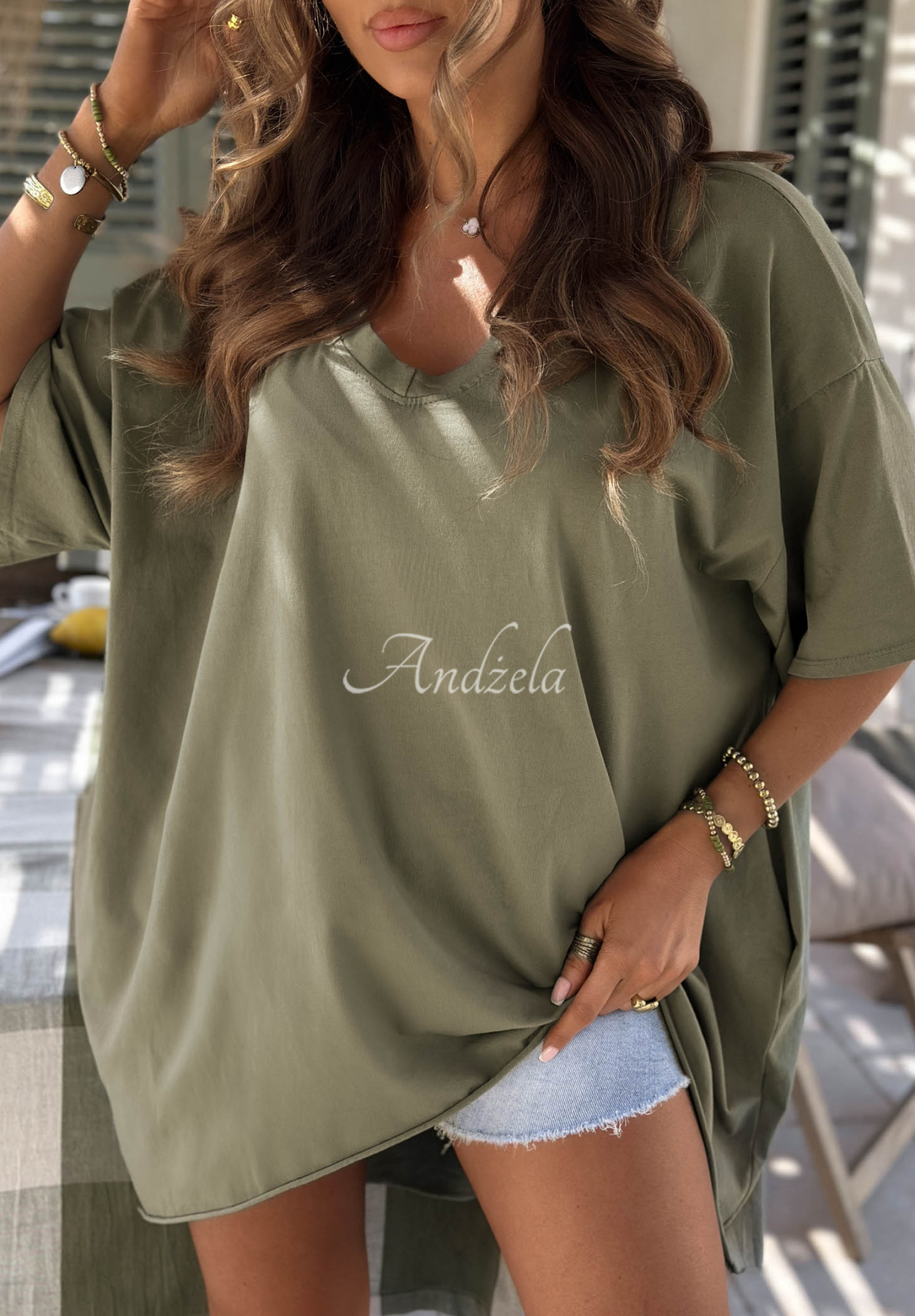 Asymmetrisches Oversize-T-Shirt aus Baumwolle Solaviva Khaki