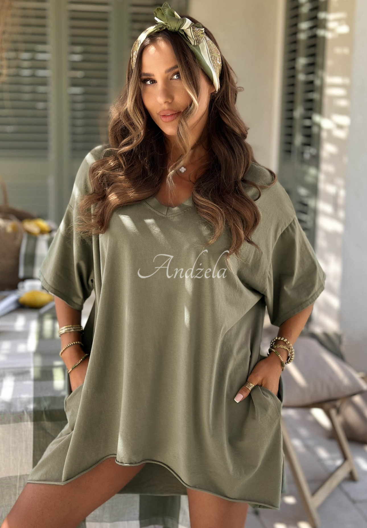 Asymmetrisches Oversize-T-Shirt aus Baumwolle Solaviva Khaki