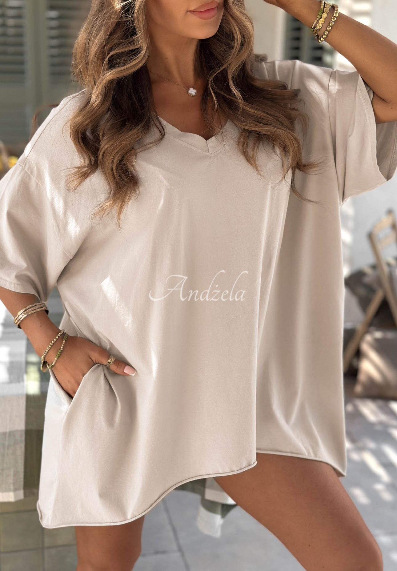 Asymmetrisches Oversize-T-Shirt aus Baumwolle Solaviva Beige