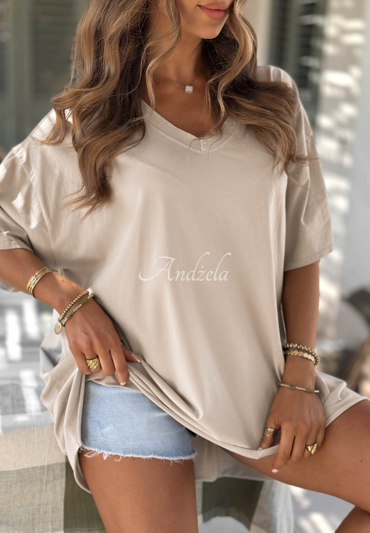 Asymmetrisches Oversize-T-Shirt aus Baumwolle Solaviva Beige