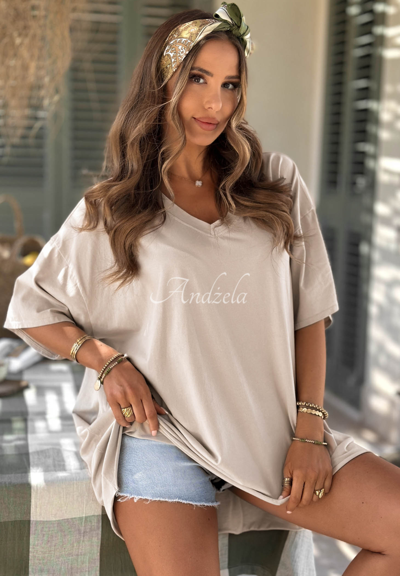 Asymmetrisches Oversize-T-Shirt aus Baumwolle Solaviva Beige