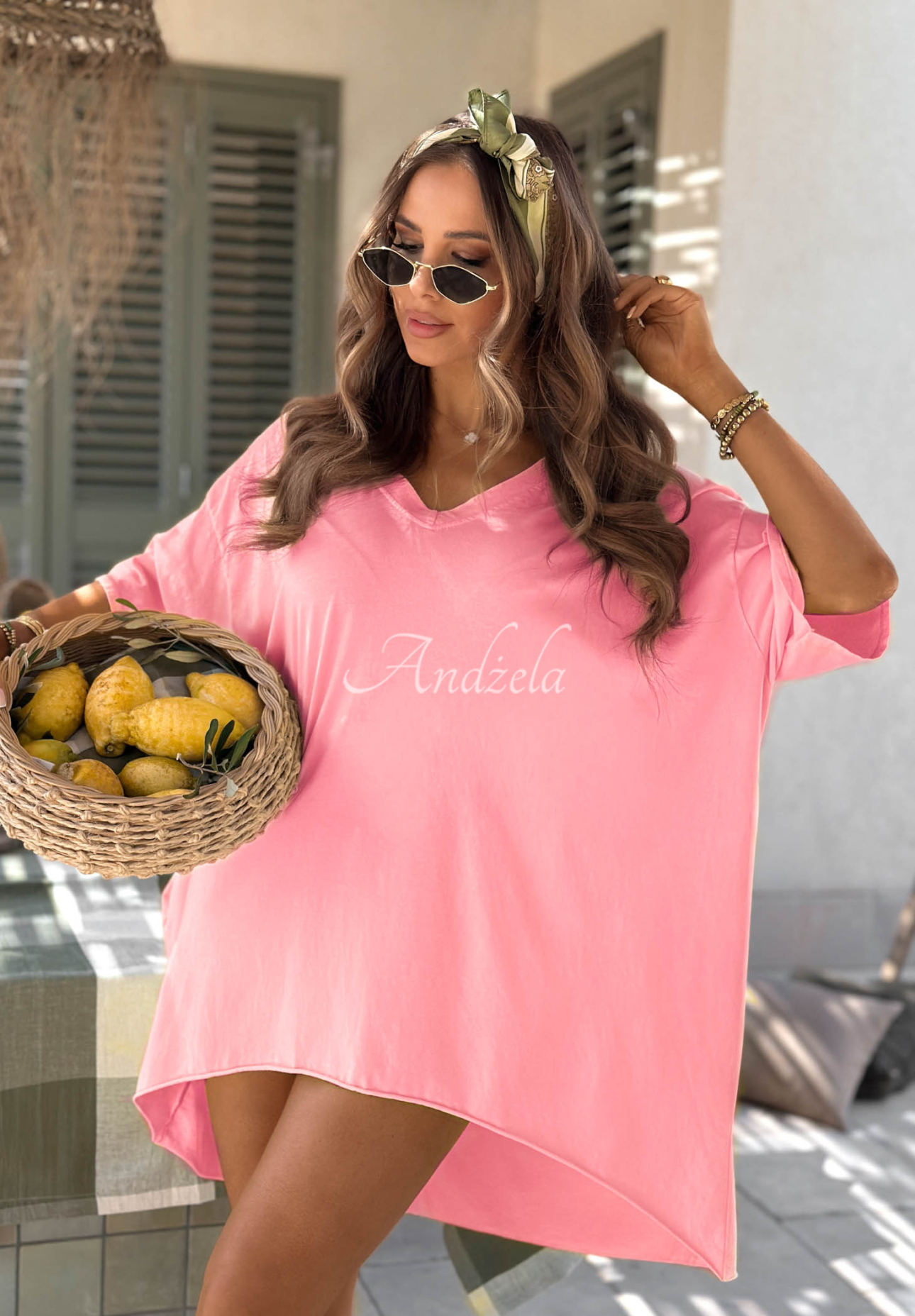 Asymmetrisches Oversize-T-Shirt aus Baumwolle Solaviva Rosa