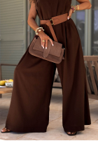 Długi lniany Jumpsuit z szerokimi nogawkami i paskiem Tanala Khaki