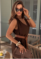 Długi lniany Jumpsuit z szerokimi nogawkami i paskiem Tanala Khaki