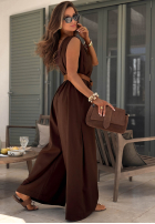 Długi lniany Jumpsuit z szerokimi nogawkami i paskiem Tanala Khaki