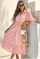 Kleid midi w Punkte z bufkami i paskiem Hello Bellissima Weiß