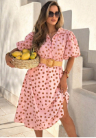 Kleid midi w Punkte z bufkami i paskiem Hello Bellissima Weiß