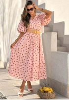 Kleid midi w Punkte z bufkami i paskiem Hello Bellissima Weiß