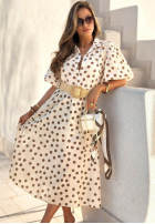 Kleid midi w Punkte z bufkami i paskiem Hello Bellissima Weiß