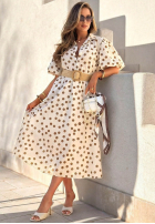 Kleid midi w Punkte z bufkami i paskiem Hello Bellissima Weiß