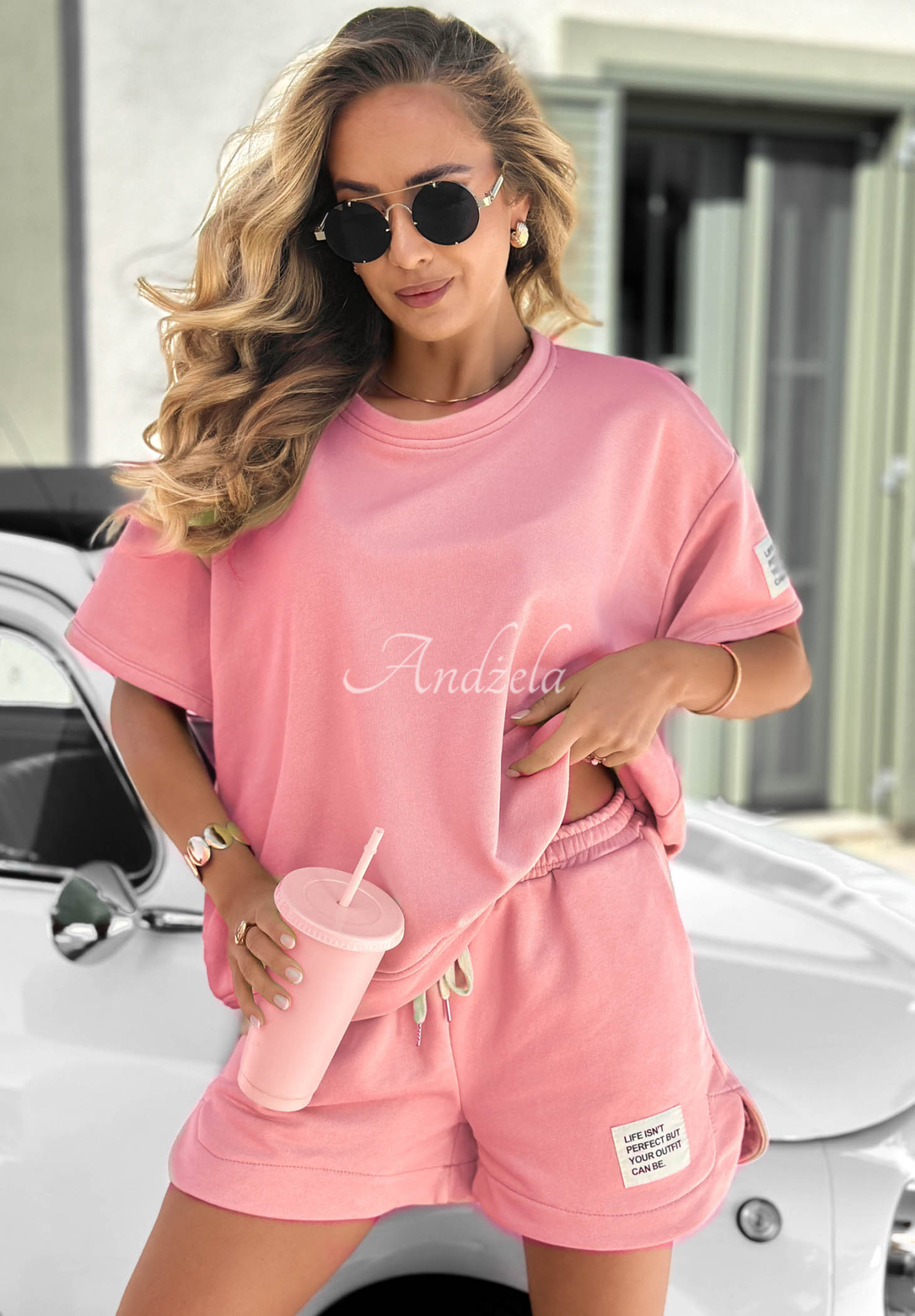 Baumwoll-Set aus T-Shirt und Shorts Sporty Summer Puderrosa