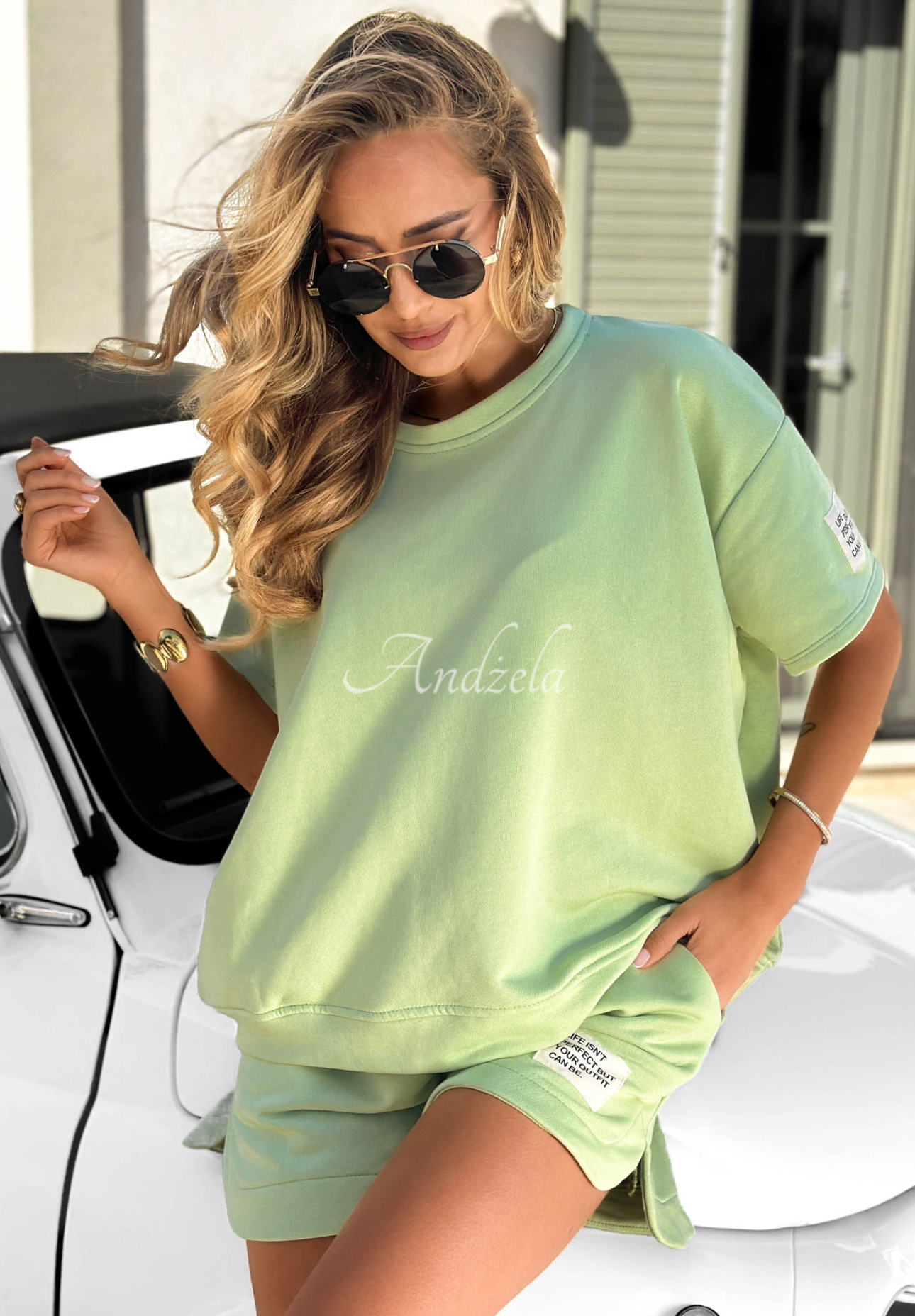 Baumwoll-Set aus T-Shirt und Shorts Sporty Summer Pistaziengrün