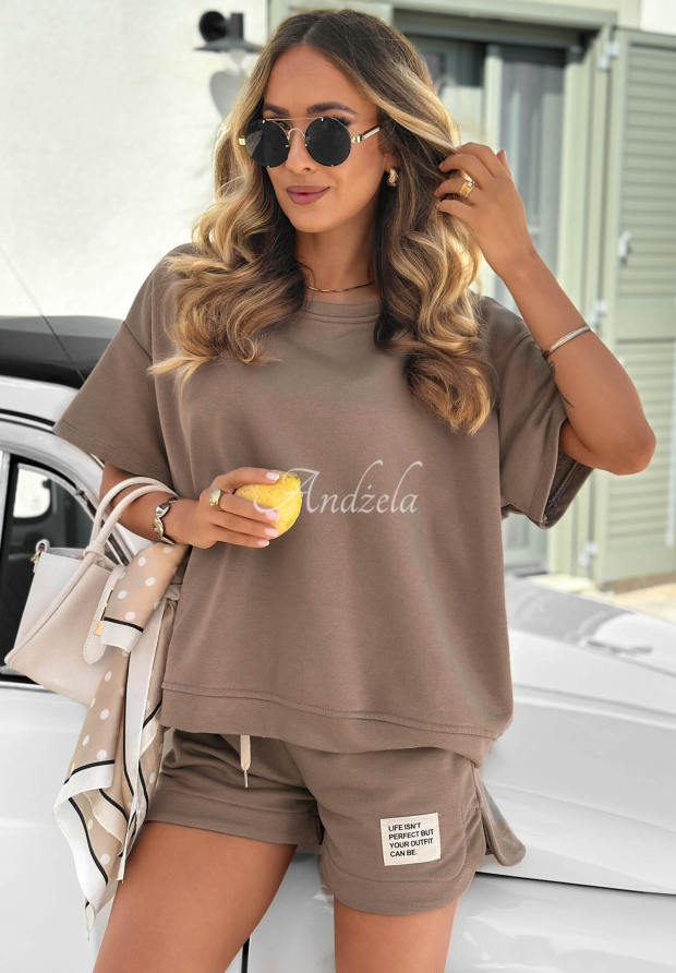 Baumwoll-Set aus T-Shirt und Shorts Sporty Summer Mokkafarben