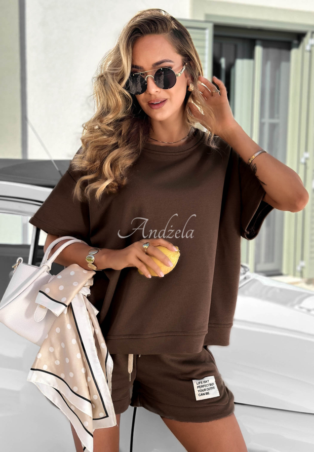 Baumwoll-Set aus T-Shirt und Shorts Sporty Summer Schokoladenbraun