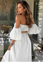 Ażurowa sukienka Kleid im spanischen Stil z paskiem boho Apulia Weiß