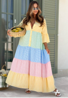 Rozkloszowana Kleid midi w kratę Ocean Sunset żółto-Blau