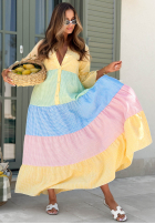 Rozkloszowana Kleid midi w kratę Ocean Sunset żółto-Blau