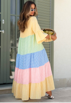 Rozkloszowana Kleid midi w kratę Ocean Sunset żółto-Blau