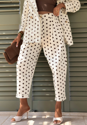 Baumwollhose mit Falten und Polka-DotsTimeless Dots Ecru