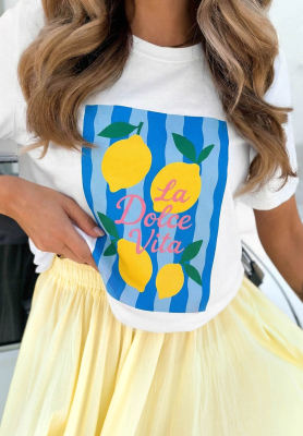 Baumwoll T-Shirt mit Aufdruck La Lemone wei&szlig;-blau