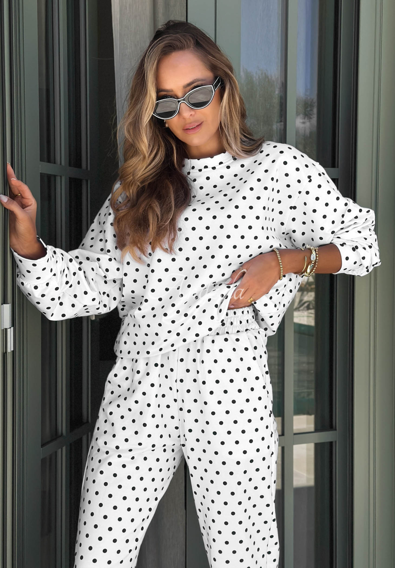 Trainingsanzug aus Baumwolle mit gepunktetem Sweatshirt und Hose Dolce Dots Weiß